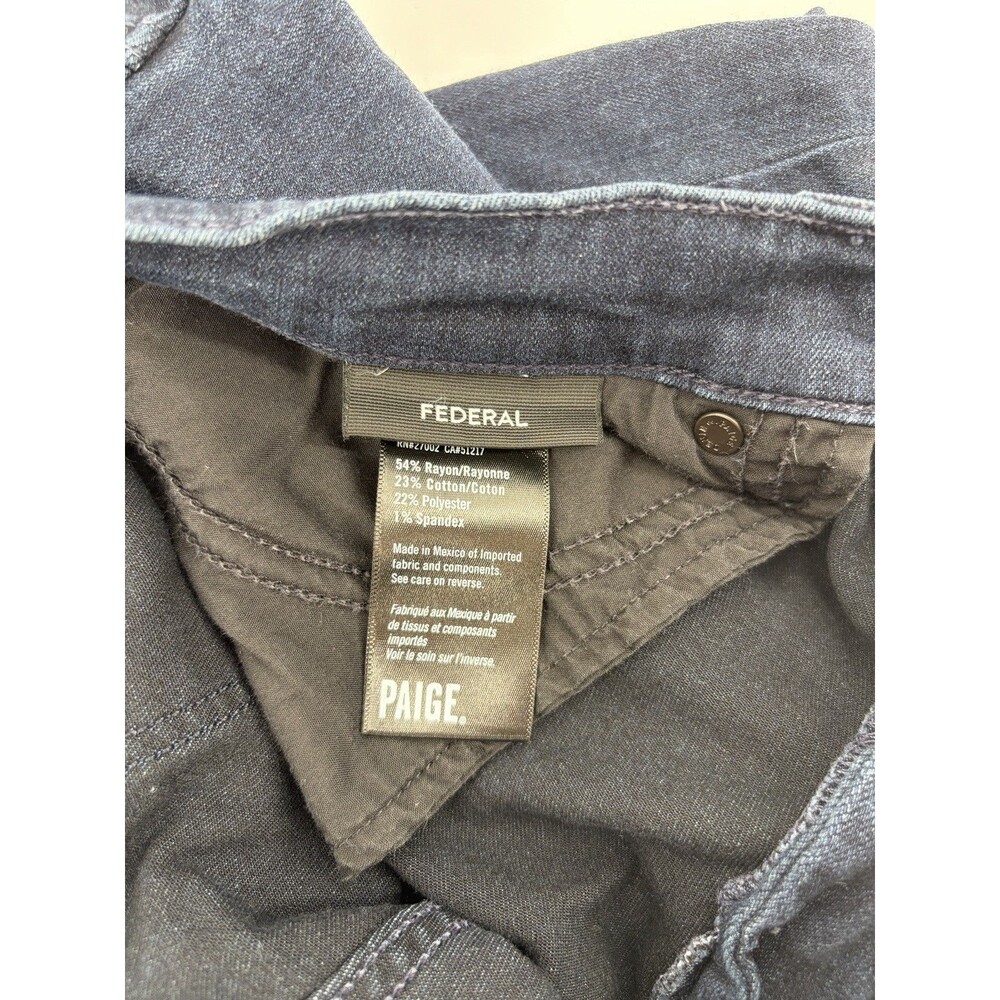 PAIGE Mens Federal Jeans 34x25.5 Dark Wash Stretch Straight Slim Denim Made USA - Picture 5 of 10